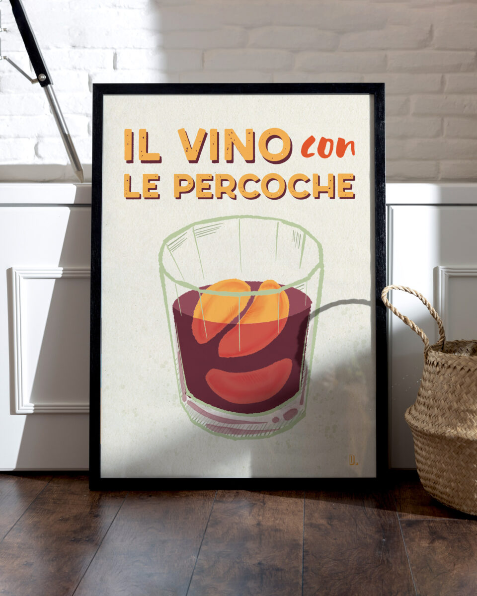 poster illustrazione puglia il vino con le percoche by daria toriello
